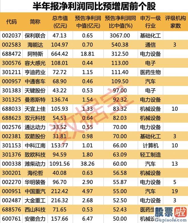 2020年大盘预测分析：共计21股上半年净利润超过2亿元