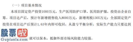 今日股市新闻头条新闻_华纺股份(600448)拟在华纺工业园区内建设无菌车间生产医用口罩及防护服