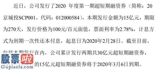 长江投资股吧：城建发展短期融资券发行总额为15亿元