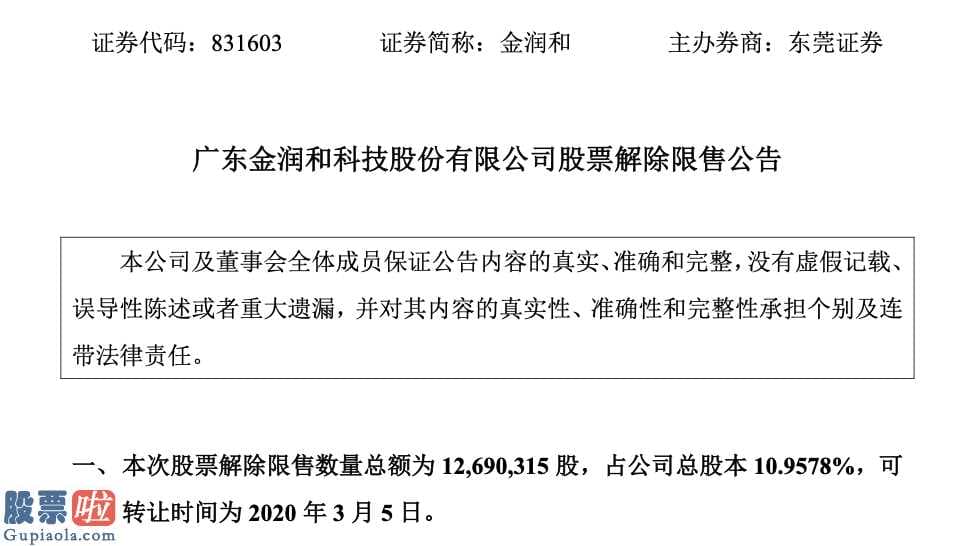 阳光照明600261：金润和1269万股股票解除限售可转让时间为3月5日