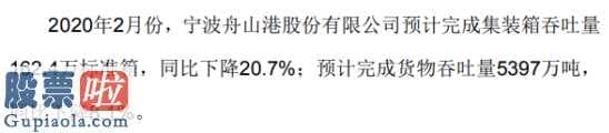 华侨城a股吧：宁波港(601018)2020年2月预计完成集装箱吞吐量162万标准箱同比下降21%