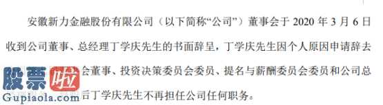 新浪 股票_新力金融(600318)总经理丁学庆辞职不再担任公司任何职务