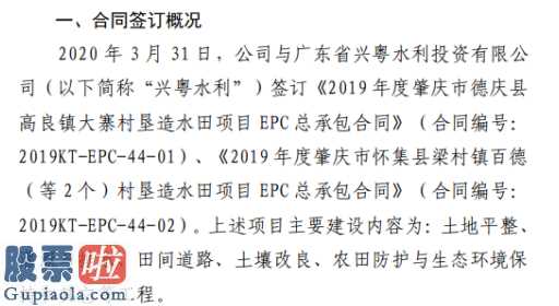 看懂股市新闻-粤水电签署2019年度肇庆市德庆县高良镇大寨村垦造水田项目EPC总承包合同