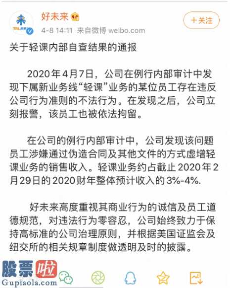 财经股市新闻 2月9日：好未来自曝内布难题上市企业财务造假