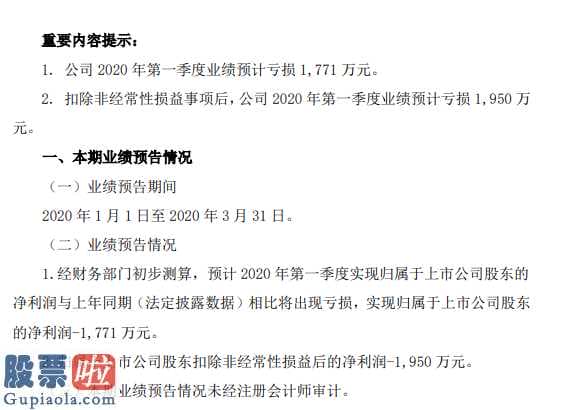 上市公司要闻 石大胜华(603026)今年第一季度销售业绩预亏公示