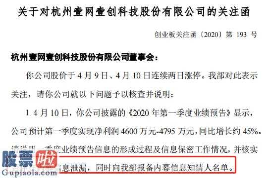 今日股市要闻：壹网壹创质疑回收事宜筹备全过程中的保密信息工作情况及是不是存有内幕消息泄露情