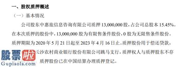 上市公司要闻_中惠旅智慧景区管理方法股权有限责任公司跳码分行质押贷款130