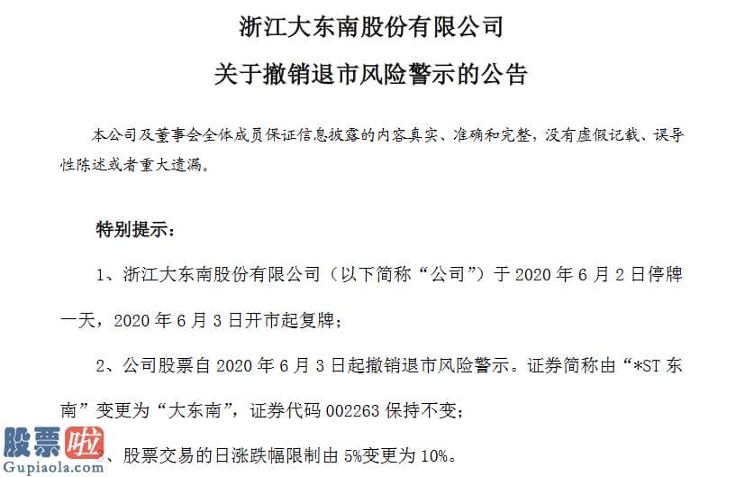 *ST东南摘帽：6月3日开市复牌