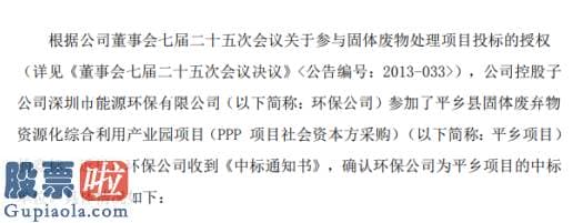 今日股市要闻_深圳能源控股子公司中标固体废弃物资源化综合利用产业园项目