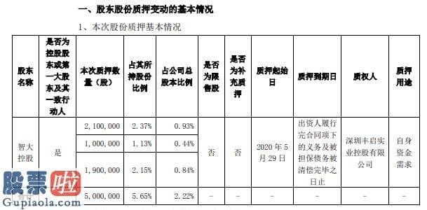 中国股市新闻_奇信股份控股股东智大控股合计质押500万股用于自身资金需求