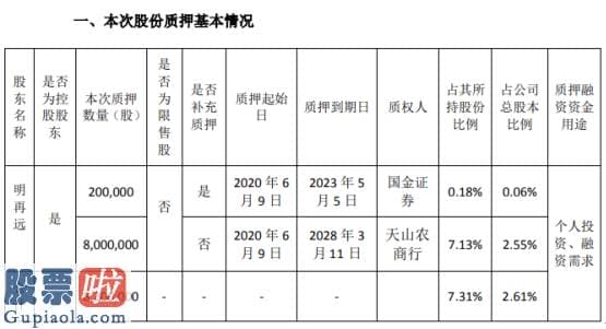 上市公司资讯网：新天然气股东明再远质押820万股用于个人投资、融资需求