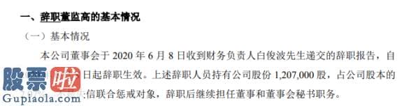 股票公司新闻：中盈安信财务负责人白俊波辞职持有公司2.07%股份