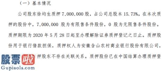 股票上市公司资讯_恒均科技控股股东徐均生质押700万股用于银行借款担保