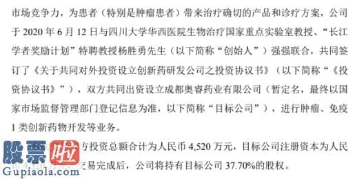 股票公司新闻_华森制药与杨胜勇共同出资设立创新药研发合资公司投资总额合计为4520万元