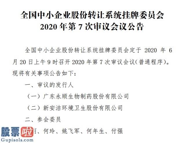 股市新闻东方财经 精选层第7次审议会议本周六召开：永顺生物、新安洁上会