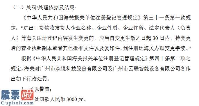 凤凰资讯股市快报 森锐科技及一子公司变更地址等未及时到海关办理变更手续各罚款3000元