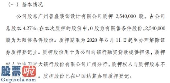 今天股市新闻：普金科技股东质押254万股用于银行融资贷款提供担保