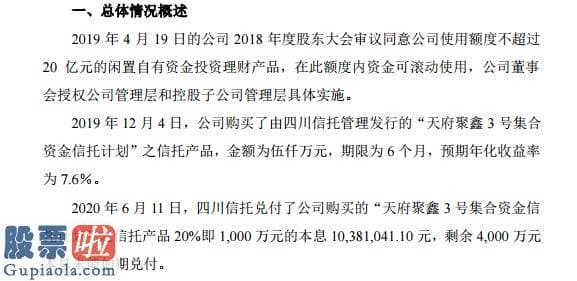 股票上市公司要闻-杭锅股份踩雷四川信托：5000万的信托产品4000万元本息遭逾期兑付！公司一季度净利下滑近3成