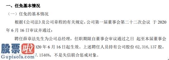 中国股市新闻头条：龙冉股份聘任薛章法为总经理持有公司47.15%股份