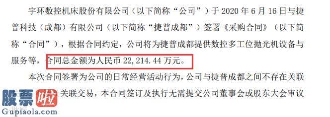 财经股市新闻 2月9日-宇环数控签署日常经营重大合同合同总金额为2.22亿元