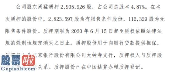 股票公司新闻_天基新材2名股东合计质押877.37万股用于向银行贷款提供担保