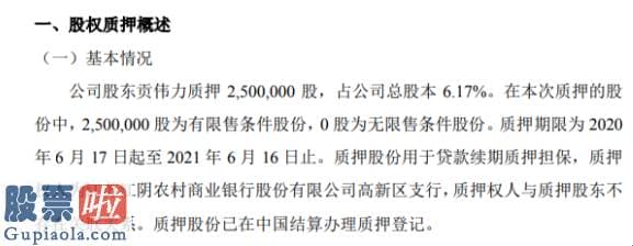 财经股市新闻 2月9日 云端网络股东贡伟力质押250万股用于贷款续期质押担保