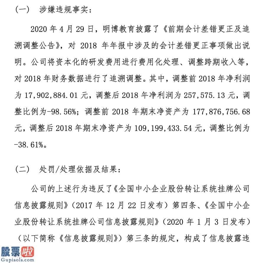 股市新闻直播在哪里看_明博教育信披违规收警示函：2018年净利润由1790万元调至26万元