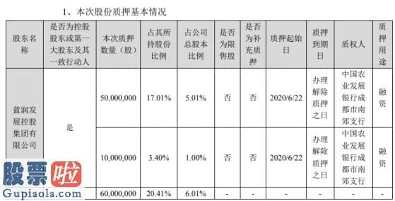 中国股市新闻_龙大肉食股东蓝润进展质押6000万股用于融资