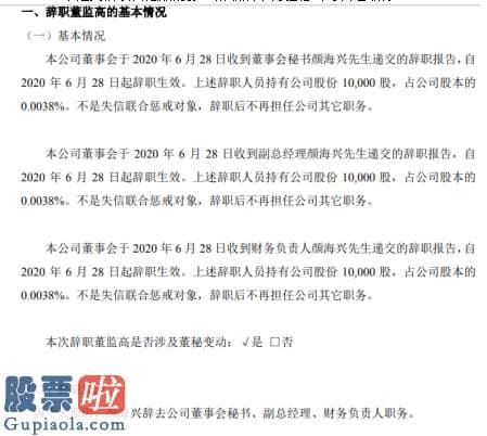 上市公司要闻_ST利隆副总经理、财务负责人、董事会秘书颜海兴辞职持有公司股份0.0038%