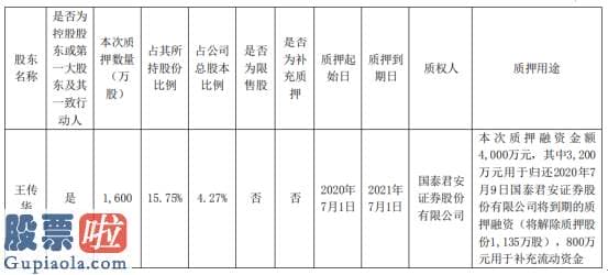 中国股市新闻：阳谷华泰股东王传华质押1600万股用于融资