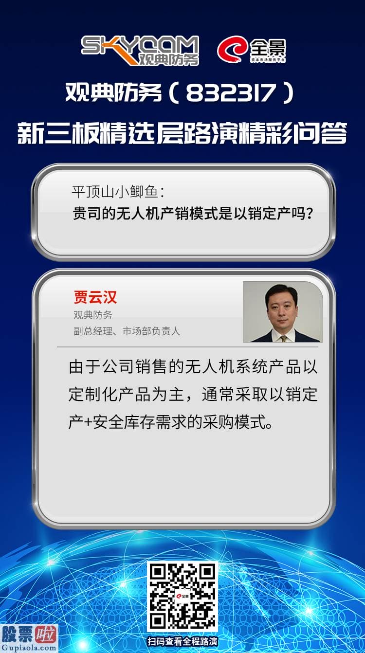 今日股市要闻解读：国内无人机禁毒服务领军企业 观典防务精选层挂牌网上路演成功举办