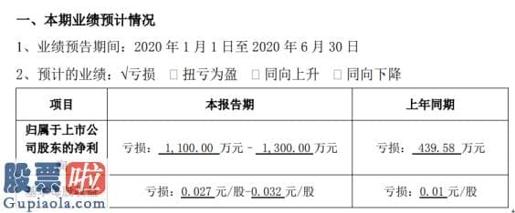 股票公司资讯：*ST仁智2020年上半年估计亏损1100万元–1300万元亏损增加业务量下降