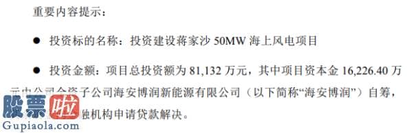 今日股市要闻-禾望电气全资子公司投资建设蒋家沙50MW海上风电项目总投资额8.11亿元