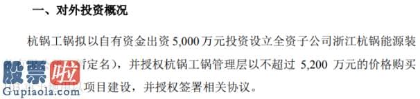 中国股市新闻 杭锅股份控股子公司投资5000万元设立全资子公司