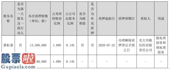 查上市公司资讯-海康威视股东龚虹嘉质押1350万股用于股权类投资和债权类投资