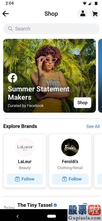 美股投资推荐书箱_Facebook大干电商：APP中新增网店购物版块