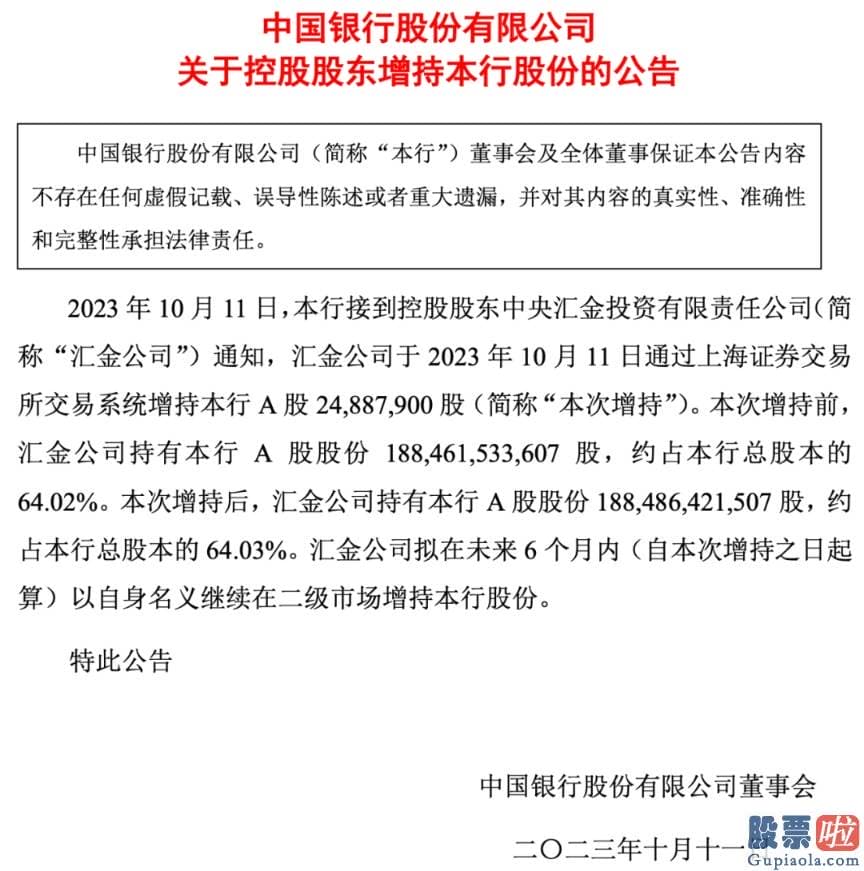 投资美股如何 控股股东汇金公司增持本行2488.79万股A股股份